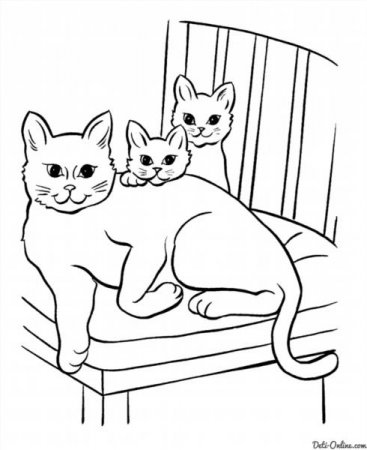 Colorarea - pisica cu pisoi - descarca si imprima gratuit