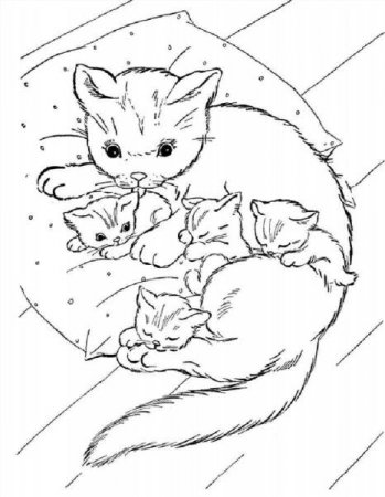 Розмальовки - кішка з кошенятами - завантажити і роздрукувати безкоштовно