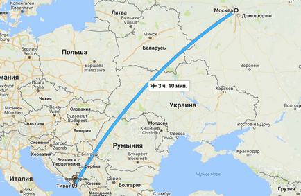 Cât timp să zburați la Tivat de la Moscova cu zbor direct