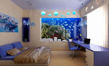 Dormitor cu acvariu, design interior, decoratiuni, fotografii, totul despre design si reparatii la domiciliu