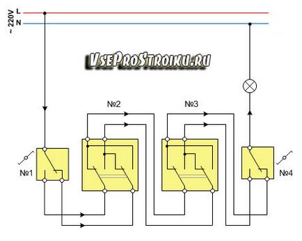 Схема монтажу і з'єднання прохідного вимикача