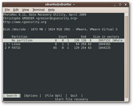Visszaállítani az elveszett adatok és a partíciókat ubuntu livecd