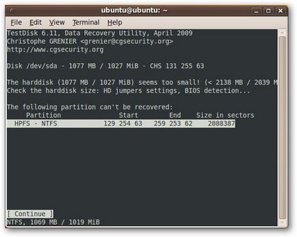Visszaállítani az elveszett adatok és a partíciókat ubuntu livecd