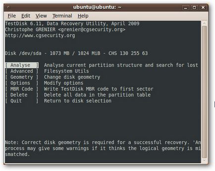 Visszaállítani az elveszett adatok és a partíciókat ubuntu livecd