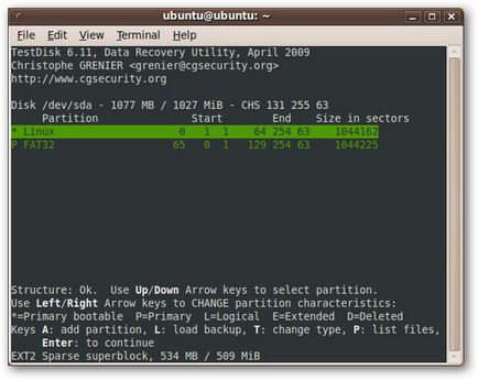 Visszaállítani az elveszett adatok és a partíciókat ubuntu livecd