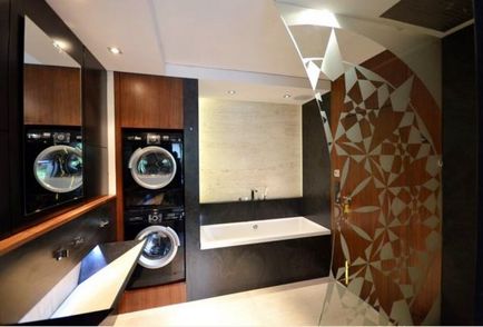 Interiorul de baie în stil modern, cu o mașină de spălat fotografie, opțiuni de design