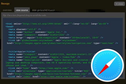 Cum să vedeți codul paginii sursă în informațiile despre safari