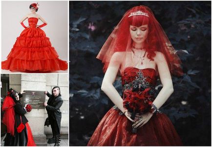 Vörös fátyol a menyasszony vagy leánybúcsú - némi ruhák és kiegészítők egyesítjük, fotók