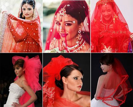 Vörös fátyol a menyasszony vagy leánybúcsú - némi ruhák és kiegészítők egyesítjük, fotók