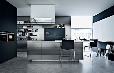 Кухня металік чорного, сірого і бежевого кольору з мдф в поєднанні з фіолетовими і золотими