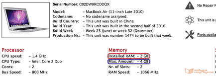 Macbook aer de 11-inch întârziere 2010 creștere în RAM - ABC de laptop-uri