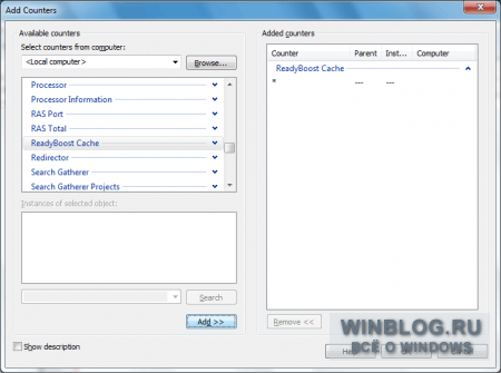 Спостереження за активністю readyboost в windows 7 за допомогою системного монітора