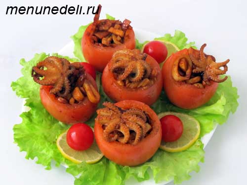 Tomate umplute cu fructe de mare