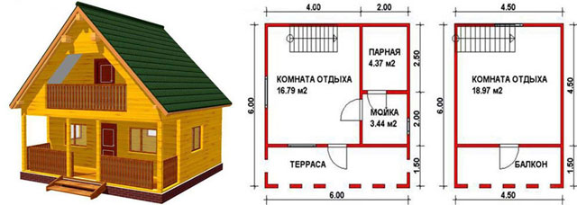 Проекти бань зі зрубу з терасою, ексклюзивні лазні з колоди з мансардою в будинку, фото і відео