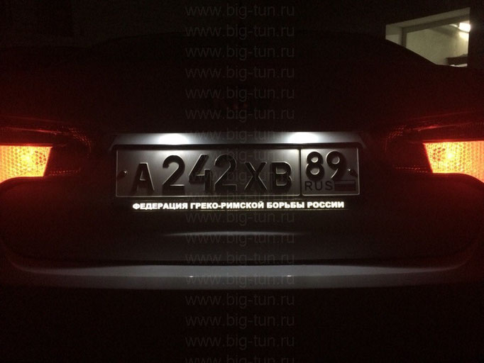 Rama sub plăcuța de identificare este individuală - cadrele auto pentru numărul cu inscripția și logo-ul cu iluminare din spate