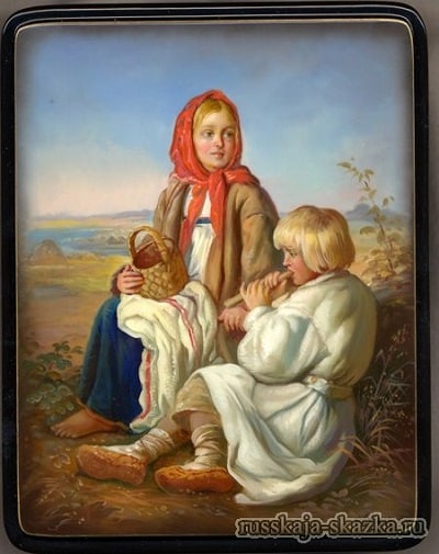 Sora Alenushka și fratele Ivanushka, citesc un basm cu poze, poveste rusă