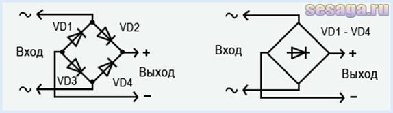 Схема простого випрямляча змінного струму на одному діоді