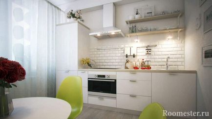 Bucătărie fără dulapuri - idei de depozitare, fotografie