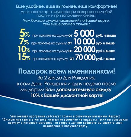 Нові умови отримання дисконтної картки респект в москві - 2017 знижки, акції, розпродажі