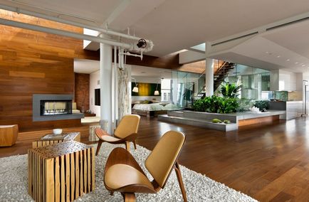 Etchikol în interiorul apartamentului cu un design foto al camerei de zi, dormitor și bucătărie într-un stil ecologic modern