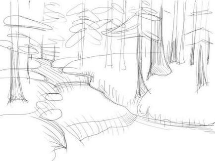 Pădurea în etape - cum să desenezi o pădure în creion pas cu pas