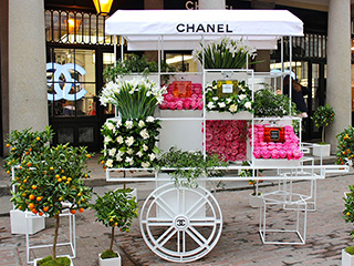 Оформлення вітрин магазинів в Москві, прикраса вітрини живими і штучними квітами, fleur