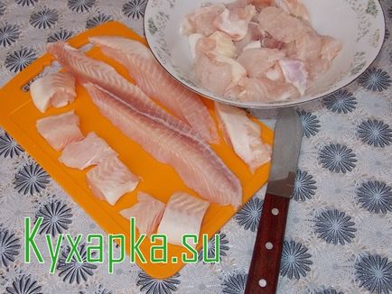 Shish kebab de pește în cuptor, feluri de mâncare acasă cu fotografii pe etapele rețetă