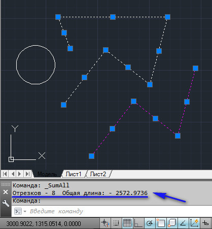 Suma lungimilor segmentelor, autocad