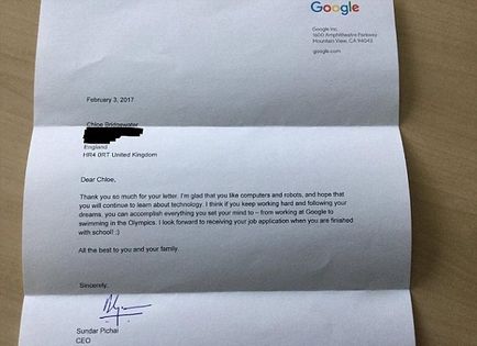 7 éves kislány levelet írt a google