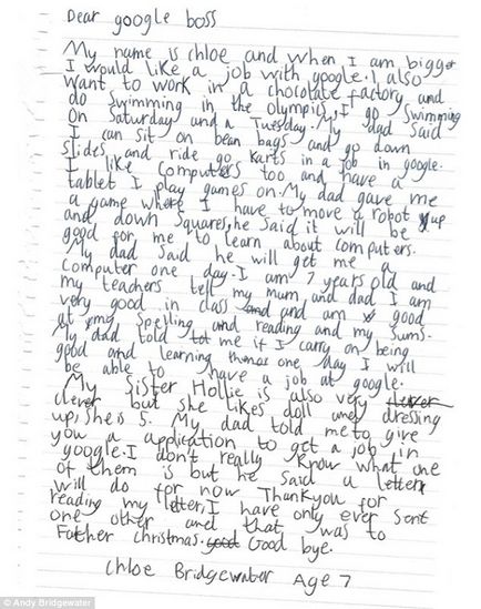 Fata de 7 ani a scris o scrisoare în Google