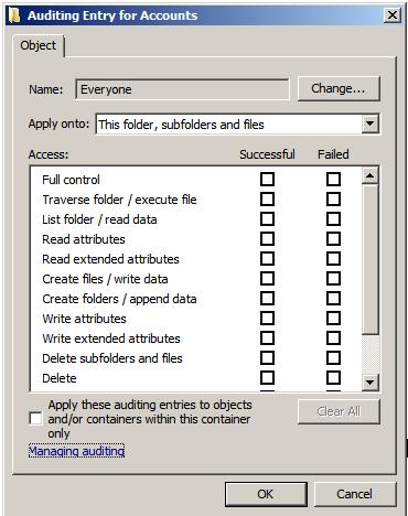 Audit acces la fișiere și foldere în Windows Server 2008 r2, ferestre pentru administratorii de sistem