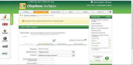 Cum să plătiți oriflame prin intermediul Băncii de Economii online, ordin de plată Oriflame Savings Bank online