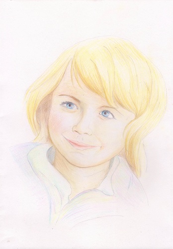 Desenați un portret al unei fete cu creioane colorate