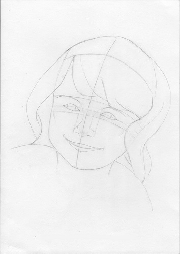 Desenați un portret al unei fete cu creioane colorate