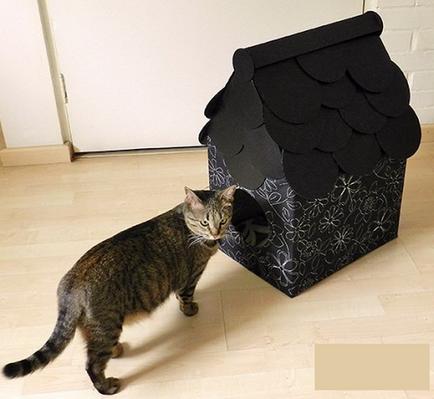 Casa elegantă de pisici din cutie în stil gotic, orașul pisicilor