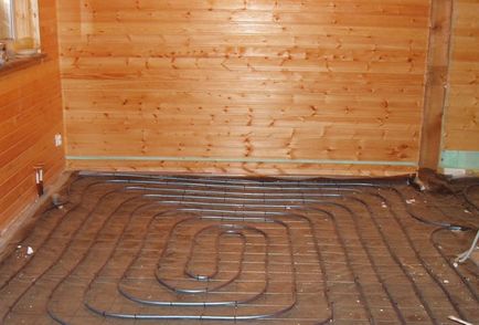 podea încălzită în apa de baie din circuitul de încălzire a unui etaj de cuptor cu baie ca făcut de cazan de încălzire