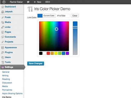 Selectorul de culori Wordpress utilizează selectorul de culori api pentru propriile scopuri