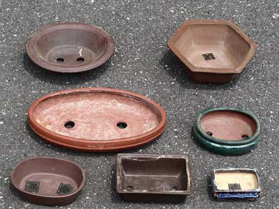 Горщики для бонсай - плоскі глиняні, зі скла і металу