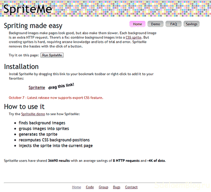 A fényképek Optimization, vagy hogyan lehet egy css-sprite, létrehozása, testreszabása és támogatása oldalak