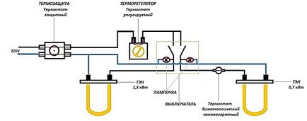 Diagrama detaliată a conectării încălzitorului de apă la rețeaua electrică și la sistemul de alimentare cu apă