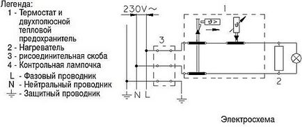 Részletes kapcsolási diagram a fűtőelem a hálózati vízellátás és