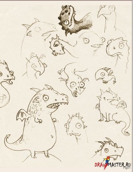 Lecții de pictura - cum să desenezi un dragon de desene animate (dragon)