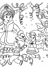 Színezés Snow Maiden, újév, karácsonyfa, ajándékok, töltse le és nyomtatási ingyen