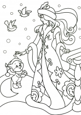 Coloring Snow Maiden, Anul Nou, pom de Crăciun, cadouri, descărcați și tipăriți-vă gratuit