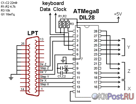 Схема 3х осьового контролера чпу на основі atmega8