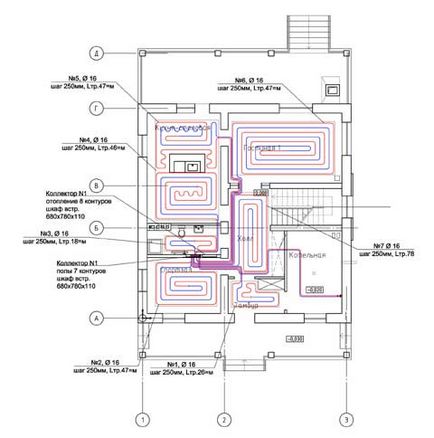 Sugárzó Floor REHAU berendezés jellemző csőszerelés