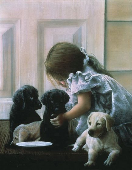 Copii și câini în pictura lui Daniel Kevin - târg de maeștri - manual, manual