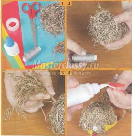 A gyerekek kézműves szalmából (szalma kézműves csirke) A gyerekek kézműves szalmából