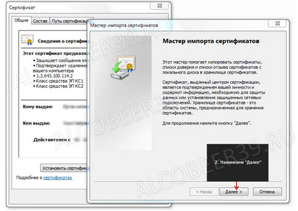 Інструкція по установці особистого сертифіката ЕЦП росалкольрегулірованія, послуги з декларування