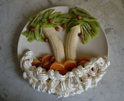 Як зробити пальму і мавпу з фруктів або овочів для прикраси салатів